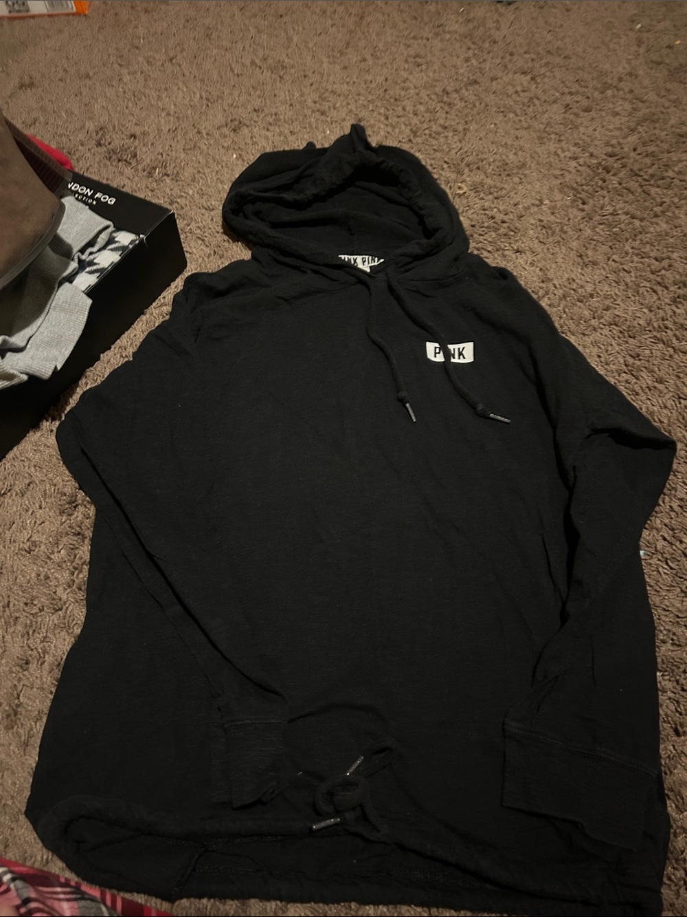 PINK Victoria's Secret  Hooded long sleeve with Subtle Logo draw string at waist